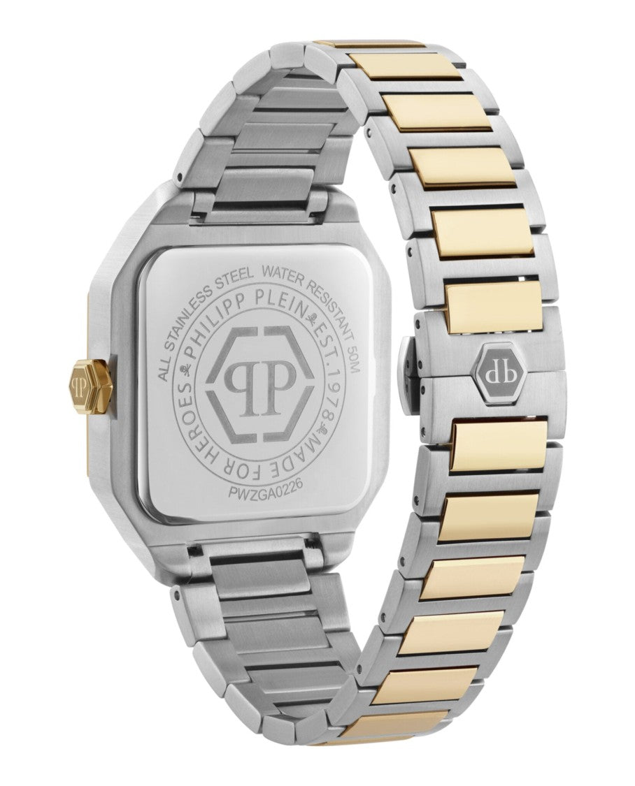 Philipp Plein Two-Tone Square Bracelet Watch With Green Guilloche Dial