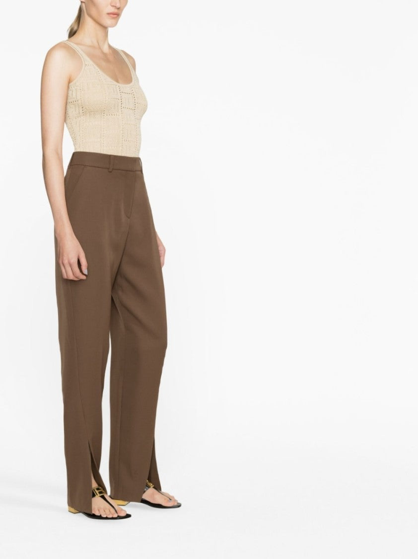 Balmain Tobacco Brown Slit Tapered Wool Trousers