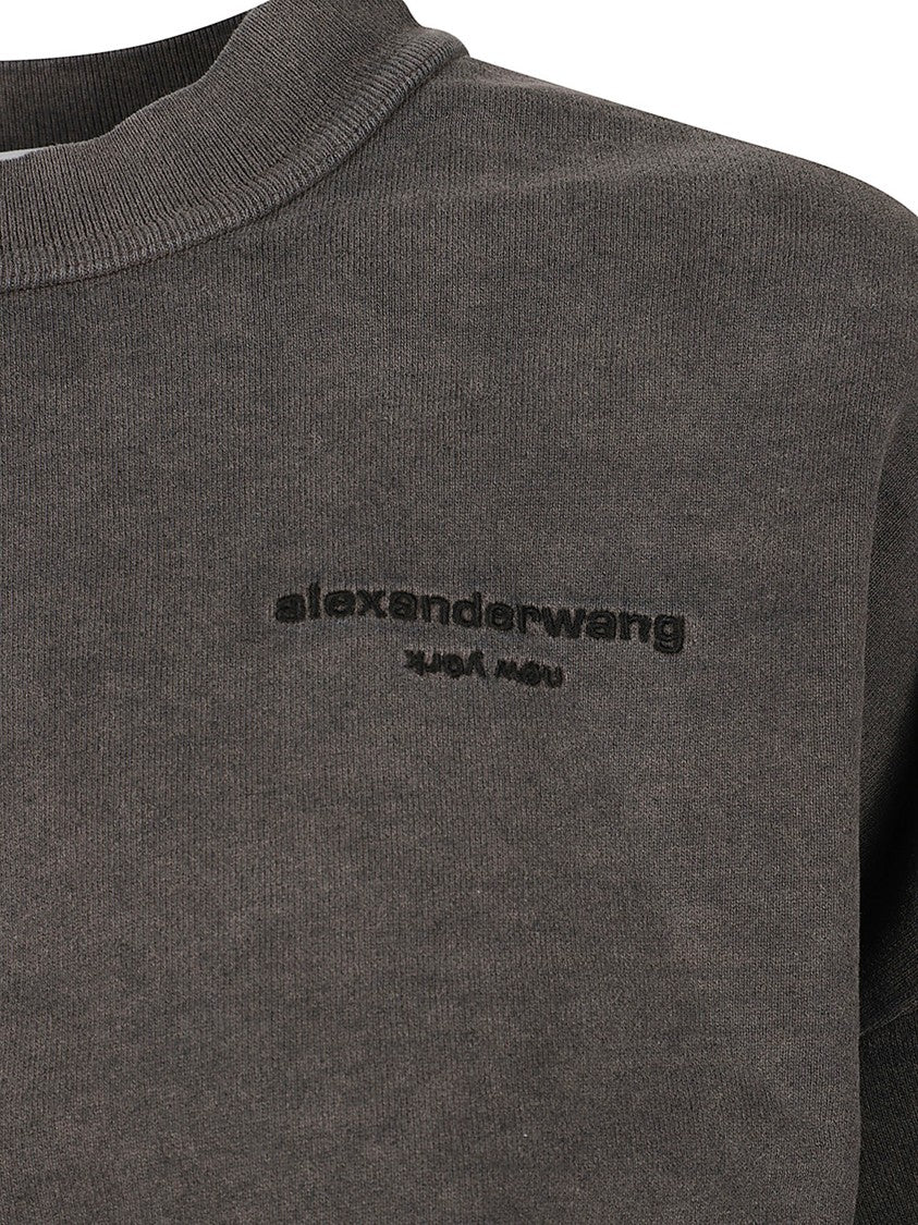 Alexander Wang Cropped Cotton Sweatshirt With Logo And Ribbed Trim