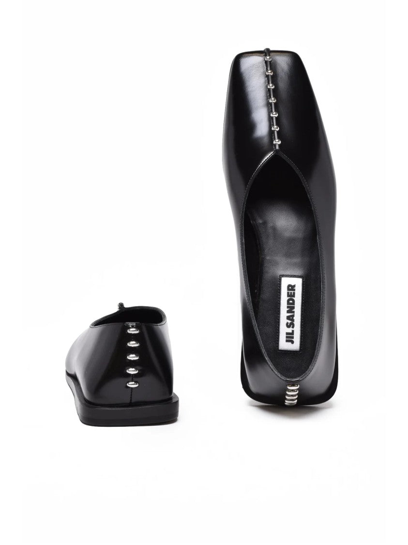 Jil Sander Black Leather Square Flats