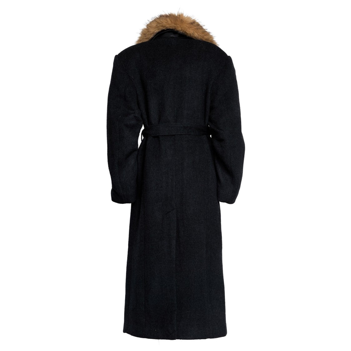 Rotate Black Long Faux Fur Collar Coat
