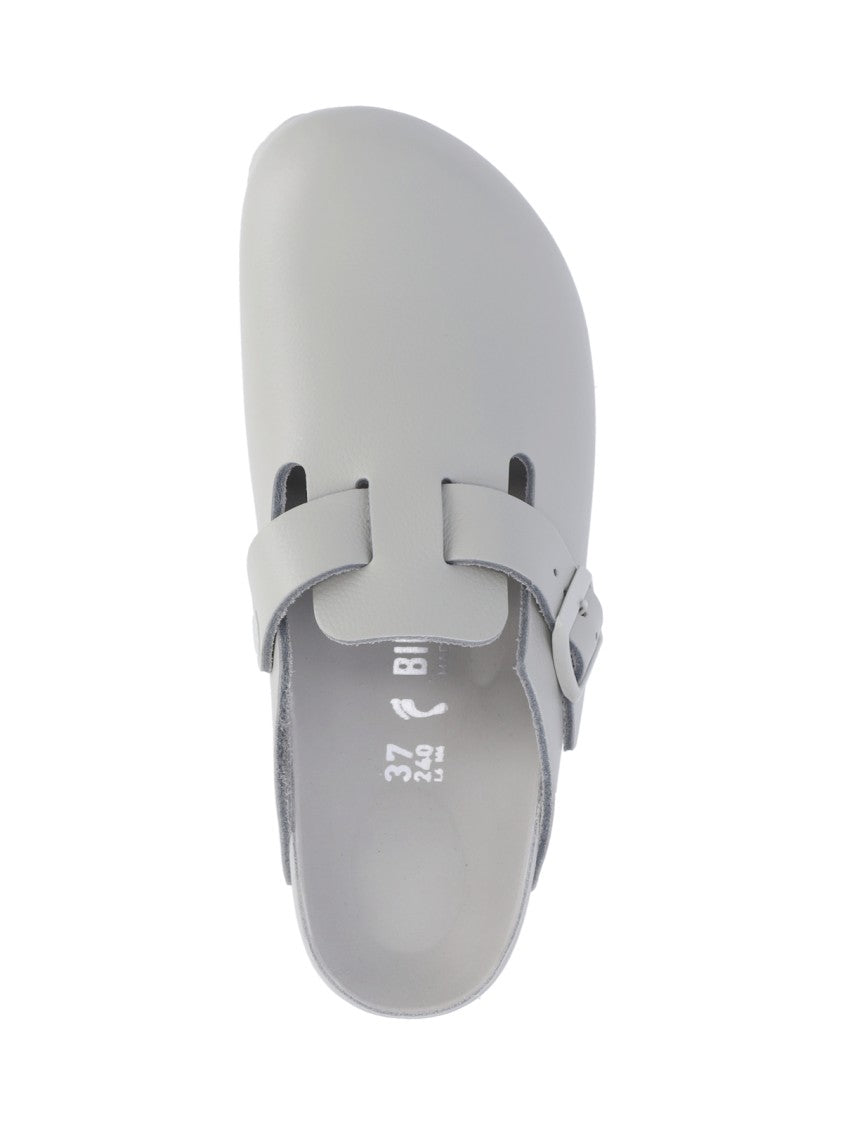 Birkenstock "Boston" Grey Leather Mules