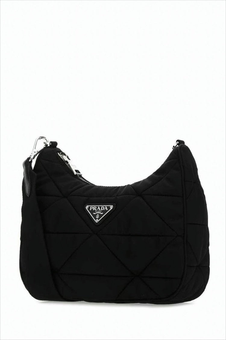 Prada Quilted Black Shoulder Bag With Logo Plaque