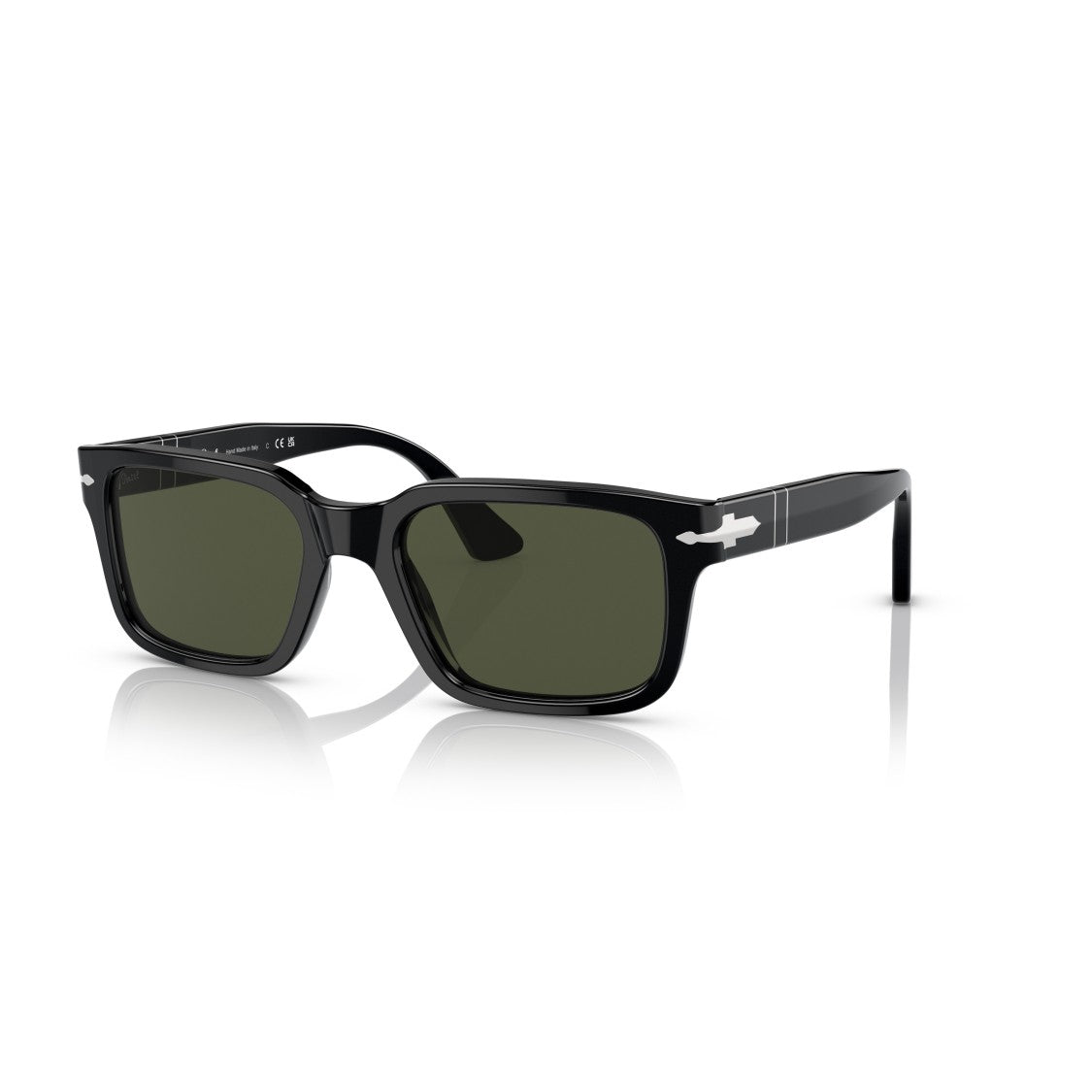Persol 0Po3272s Glossy Black Acetate Sunglasses With Green Lenses