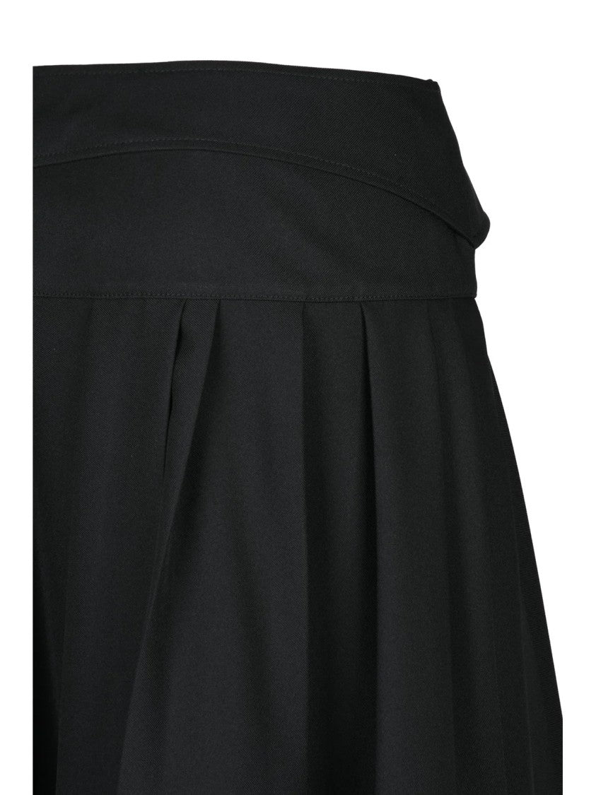 Off-White Asymmetric Pleated Black Skirt With Wide Waistband And Snap Closure