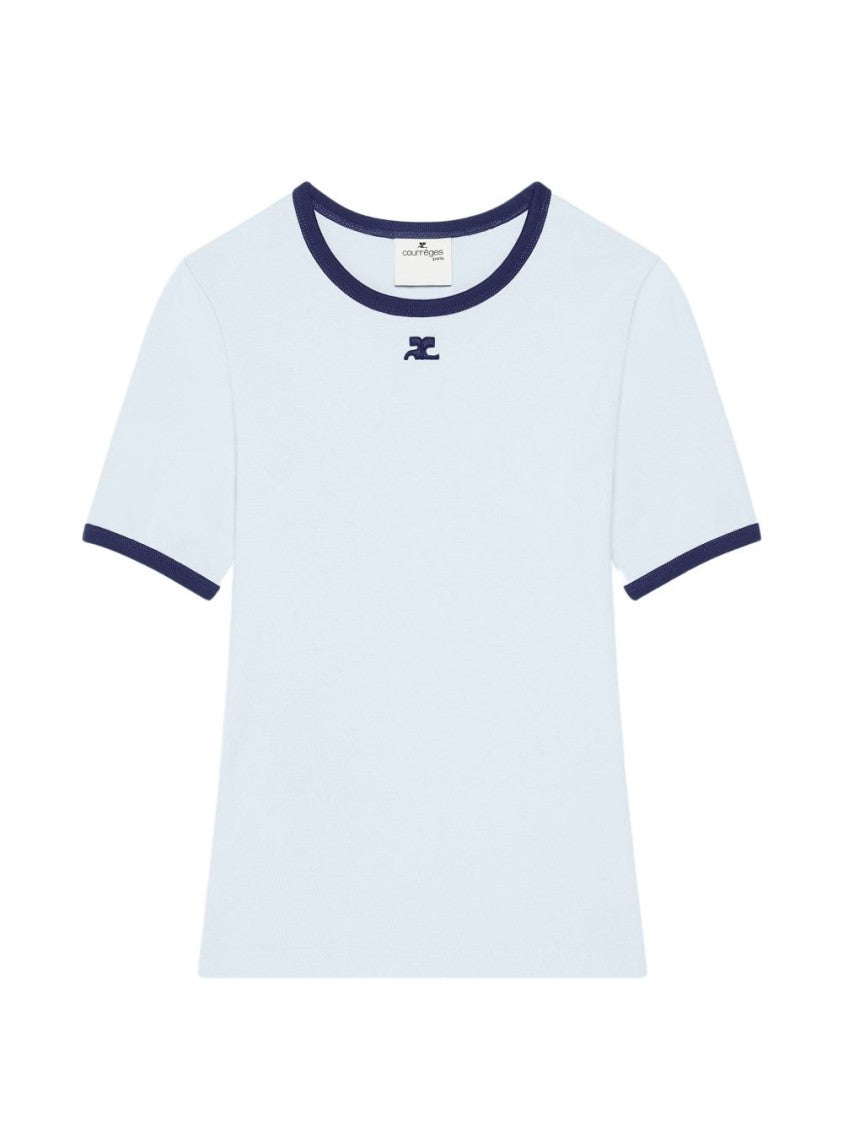 Courrèges White Fitted Short-Sleeved Contrast T-Shirt