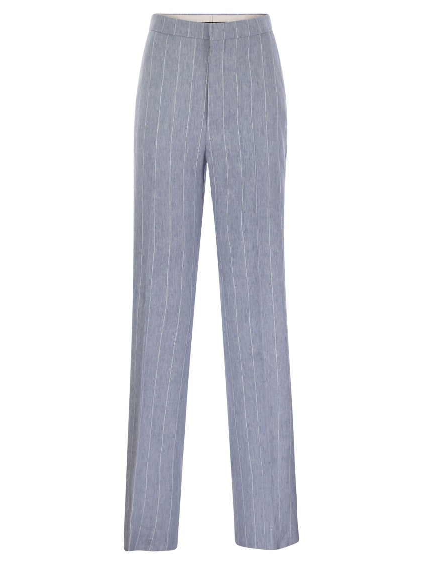 Tagliatore Pinstripe Trousers In Linen And Stretch Cotton