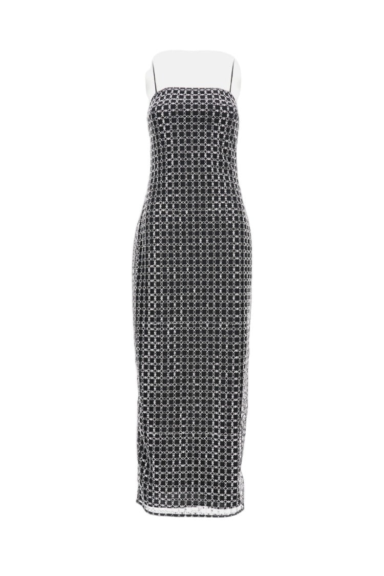Rotate Birger Christensen Symmetrical Sequin Embroidered Fitted Long Dress