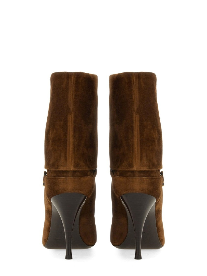 Saint Laurent Mid-Calf Boots With Fold-Over Cuff And Ankle Strap Detail