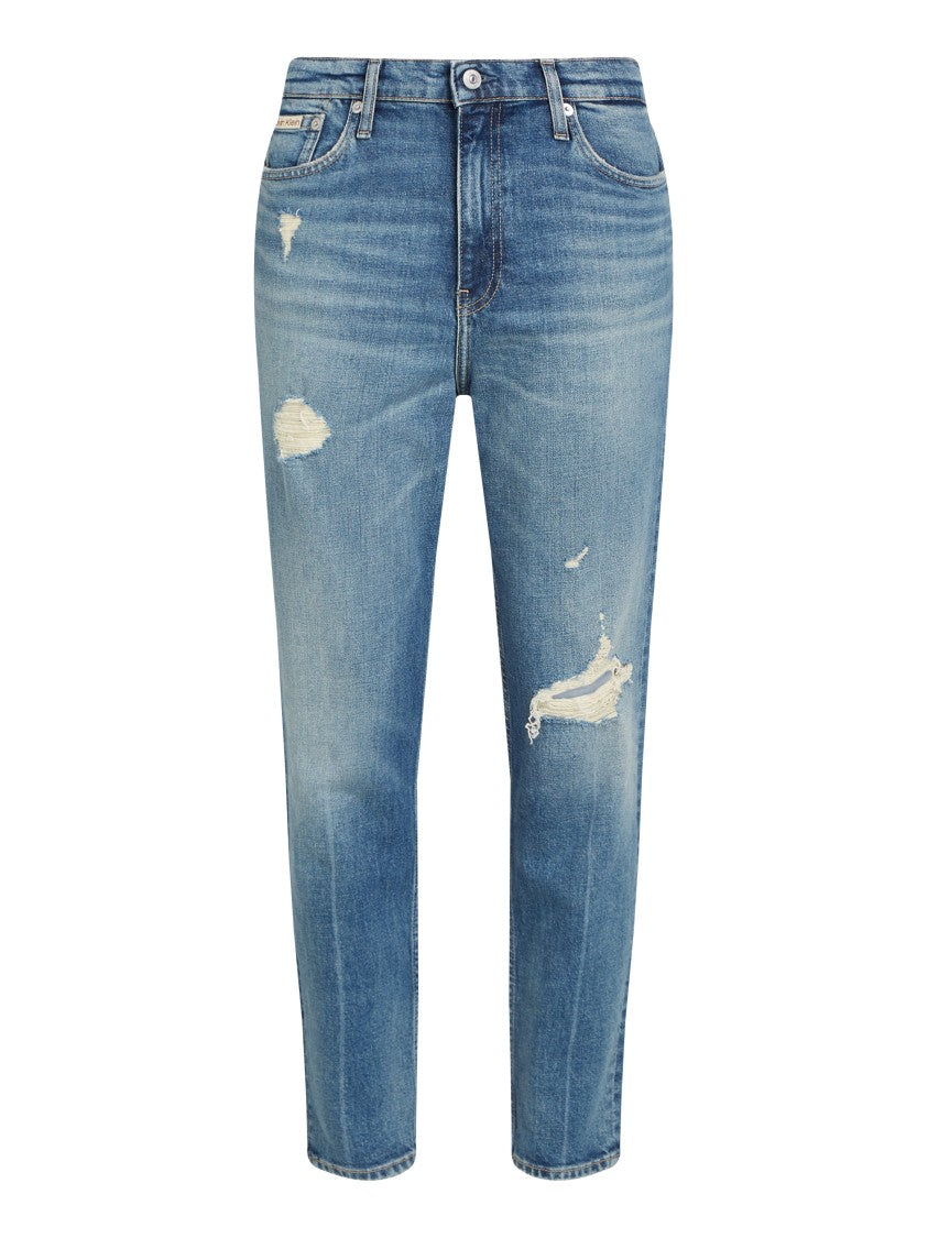 Calvin Klein High-Waisted Mom Fit Jeans With Tapered Leg And Distressed Detailing