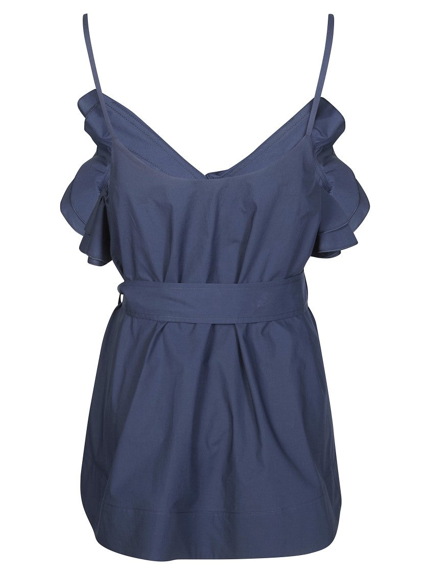 Parosh Sleeveless Deep V Neck Ruffled Top