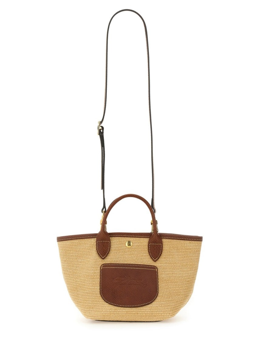 Longchamp Small Woven Cotton Tote Bag With Leather Trim
