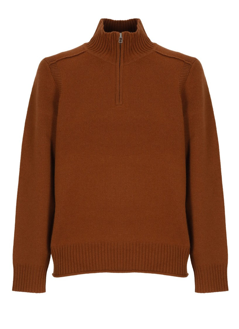 Guest In Residence Brown Front-Zip High Neck Cashmere Sweater