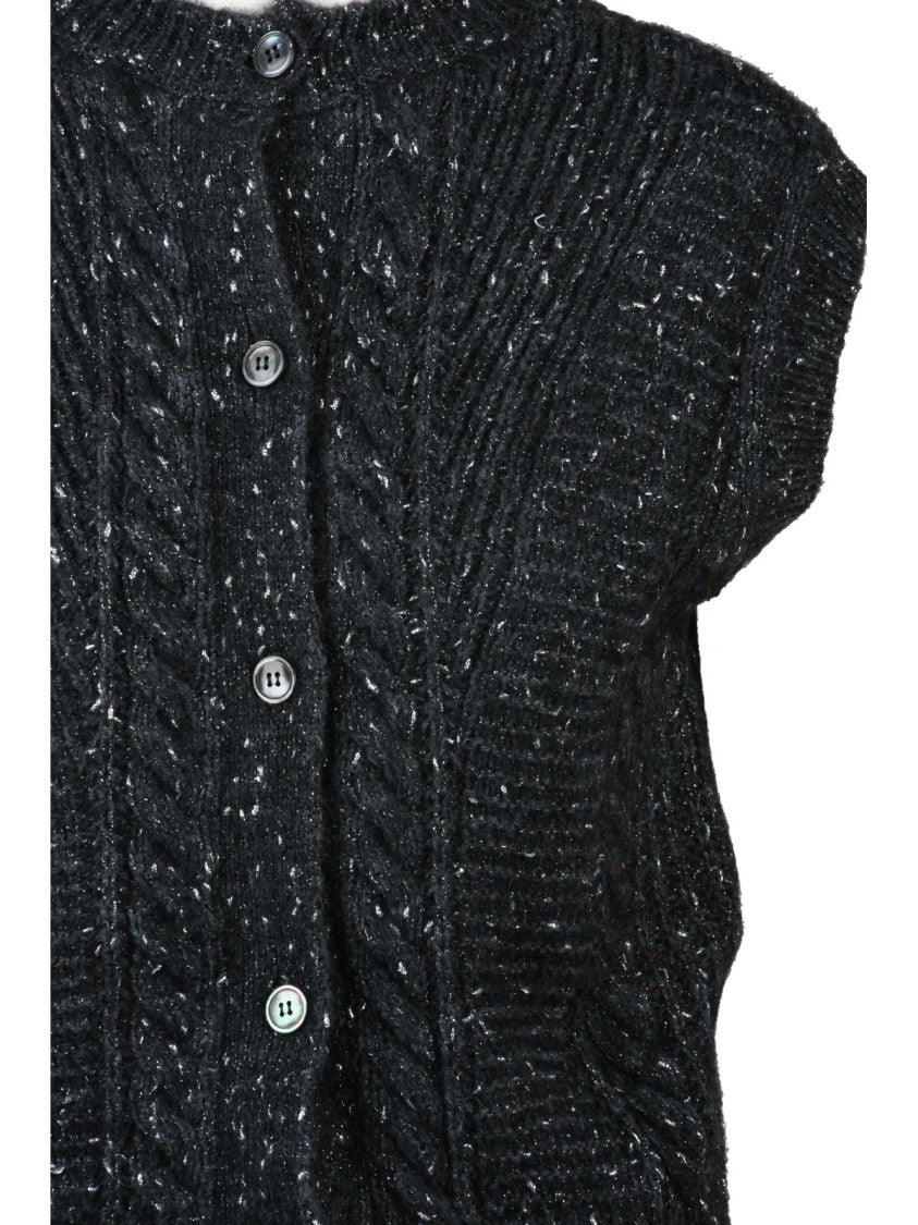 Max Mara Grey Taffy Cable-Knit Metallic Alpaca-Blend Sweater