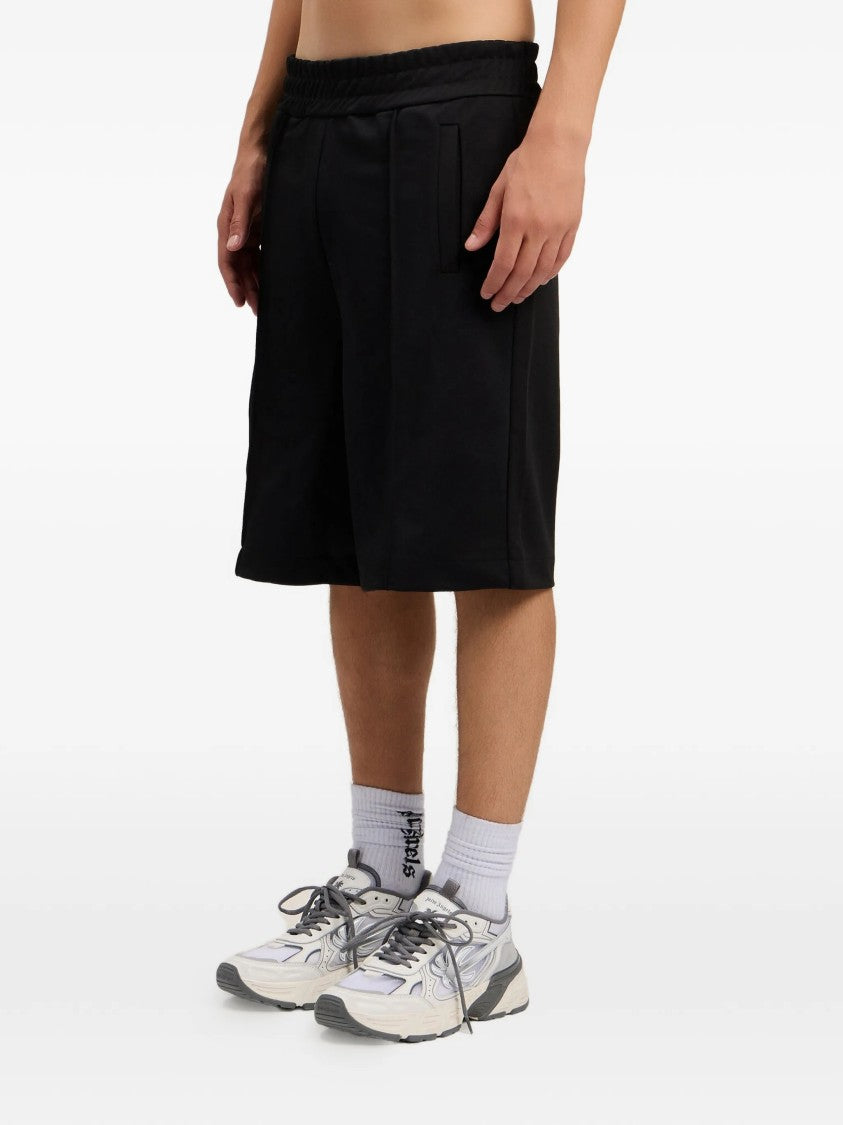 Palm Angels Mid-Length Black Track Shorts With Curved Logo Print
