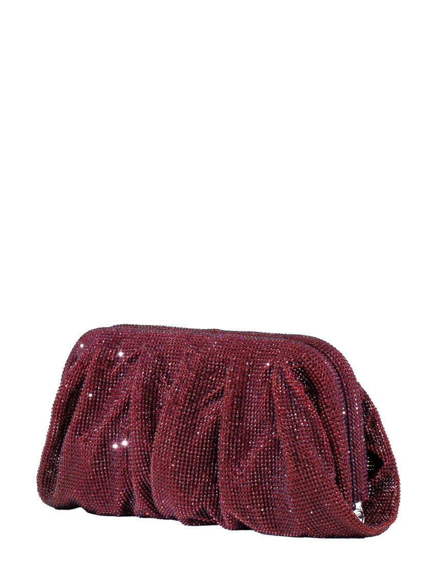 Benedetta Bruzziches Burgundy Aluminum Mesh Clutch With Rhinestone Accents