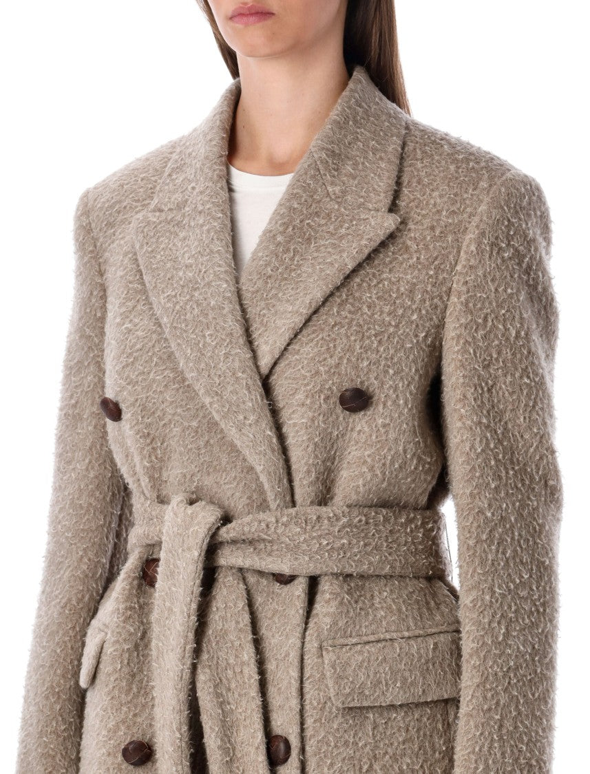Golden Goose Long Double-Breasted Greige Mixed Wool Coat