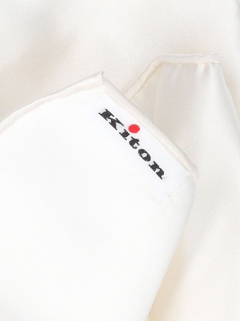 Kiton Square White Silk Pocket Square With Contrast Logo
