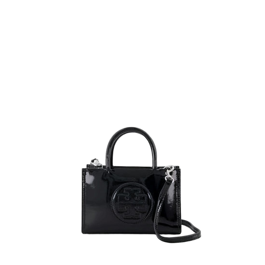 Tory Burch Glossy Black Biofabric Tote With Embossed Logo