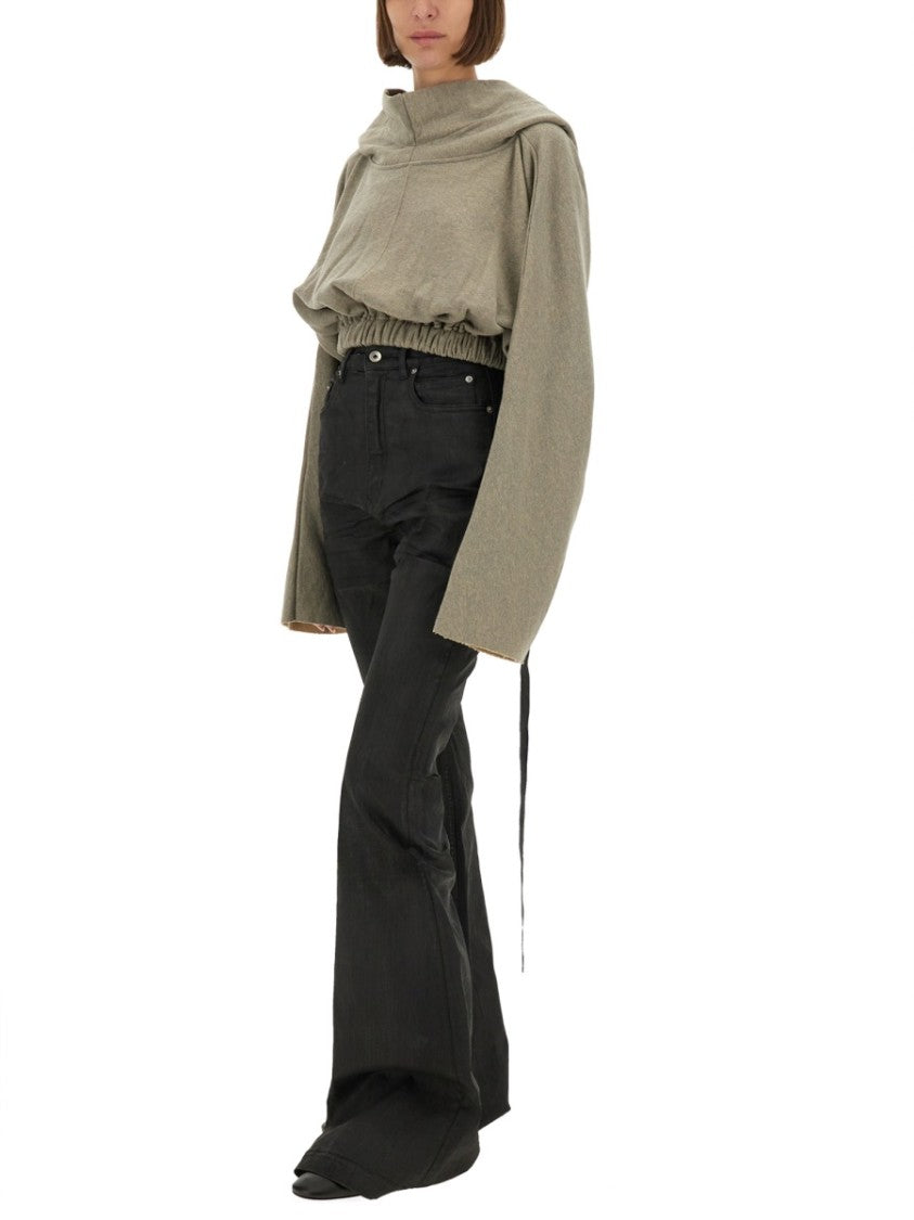 Drkshdw By Rick Owens Cropped Hooded Tunic Sweatshirt