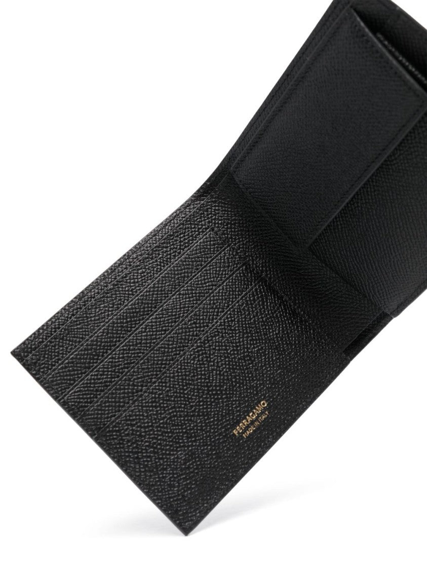 Ferragamo Bifold Micro Gancio Wallet Crafted From Textured Leather