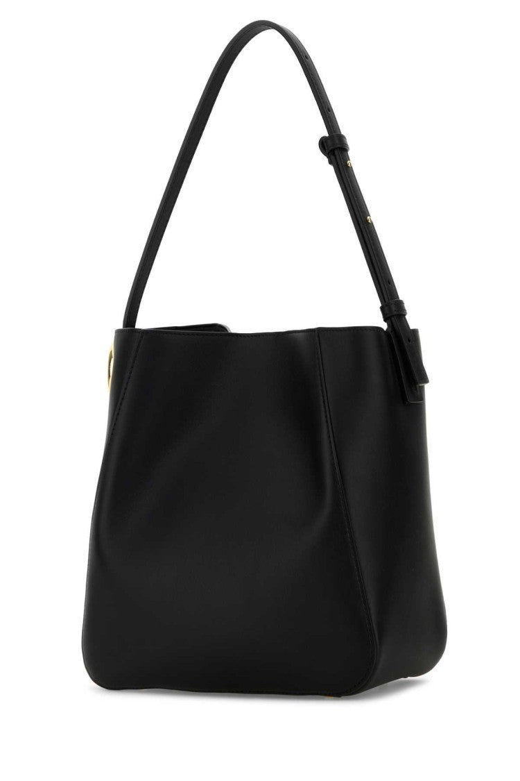 Valentino Garavani Black Leather Vlogo Bucket Bag