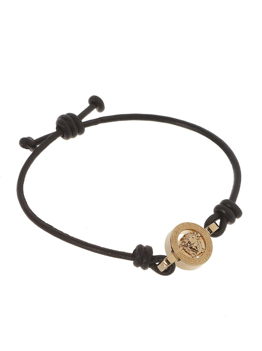 Versace Gold Medusa Charm Bracelet With Adjustable Black Cord