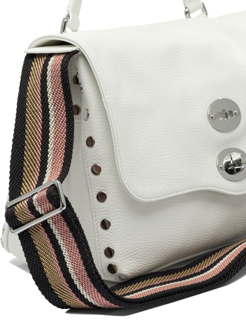 Zanellato Rectangular White Leather Handbag With Silver-Tone Accents