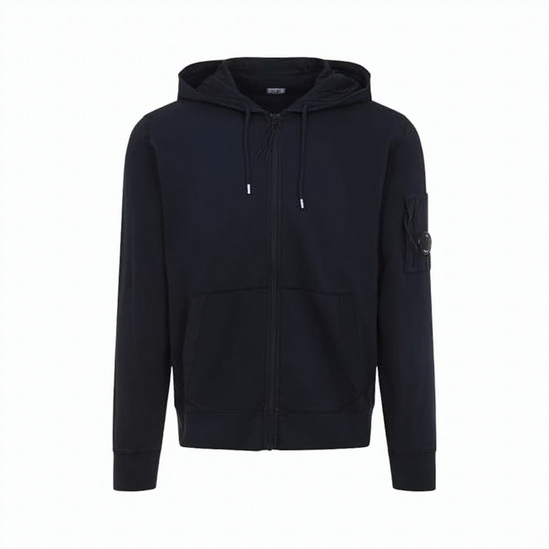 C.P. Company Minimalist Black Zip-Up Hoodie With Unique Lens Detail