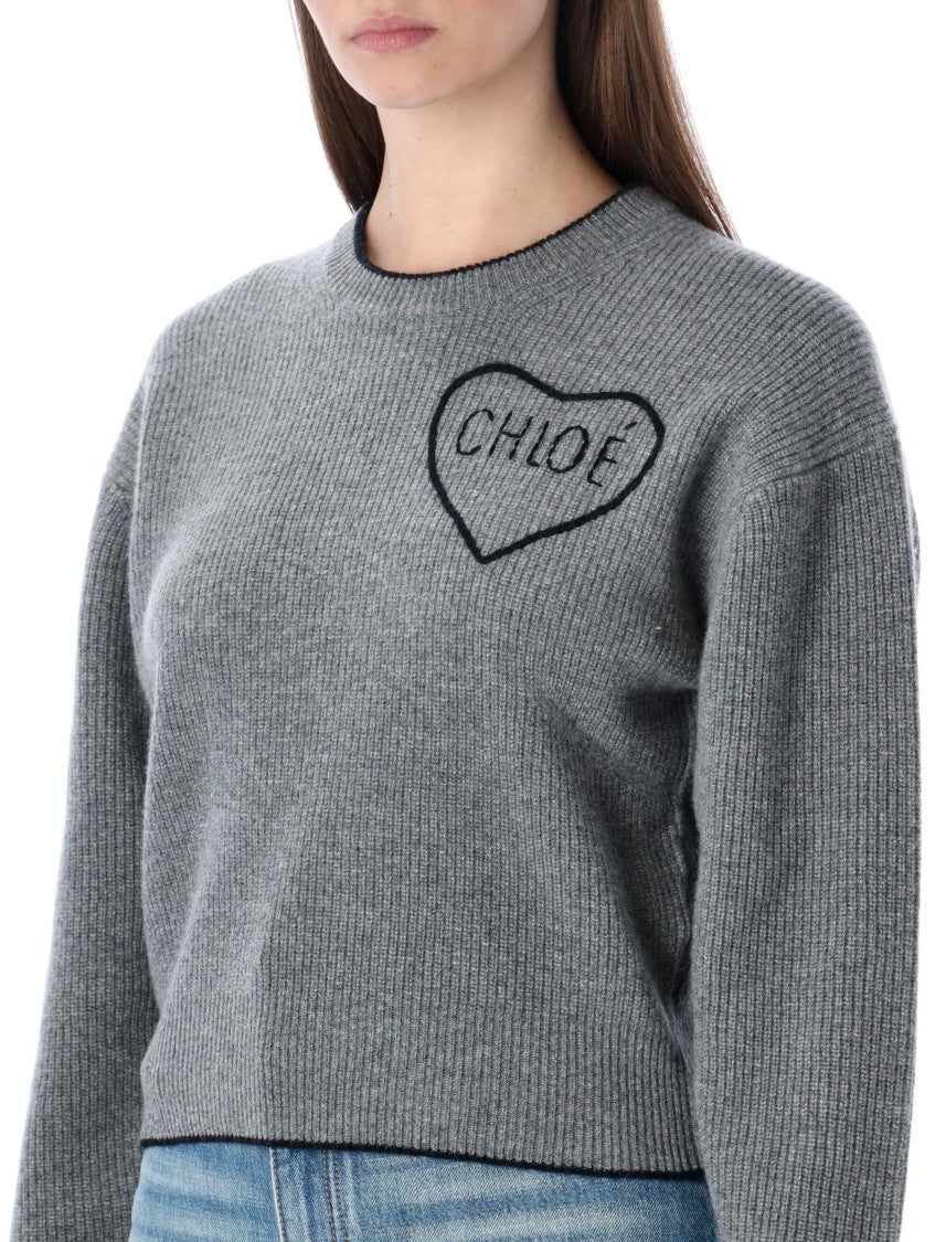 Chloé Cropped Knit Sweater With Heart Logo