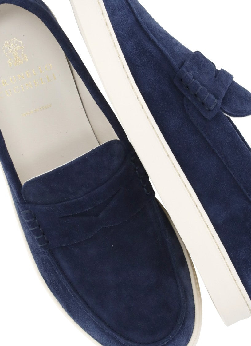 Brunello Cucinelli Blue Round Toe Suede Loafers