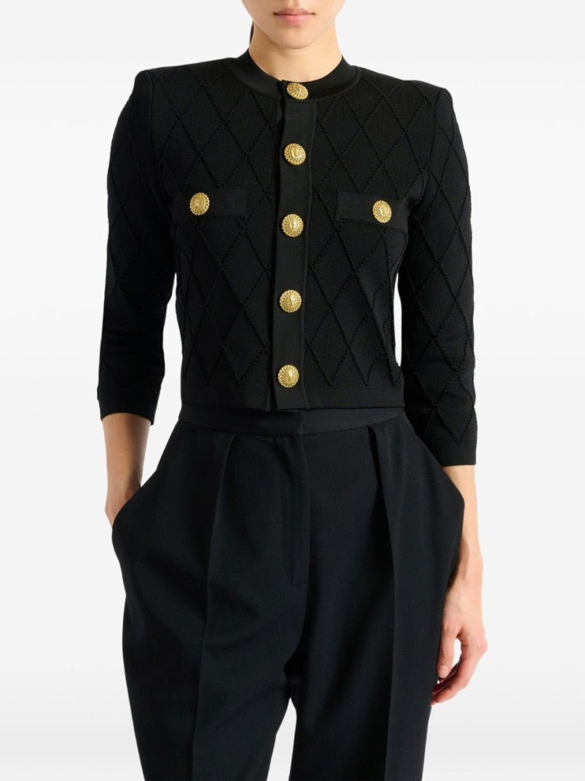 Balmain Black Quilted Viscose Compact Cardigan