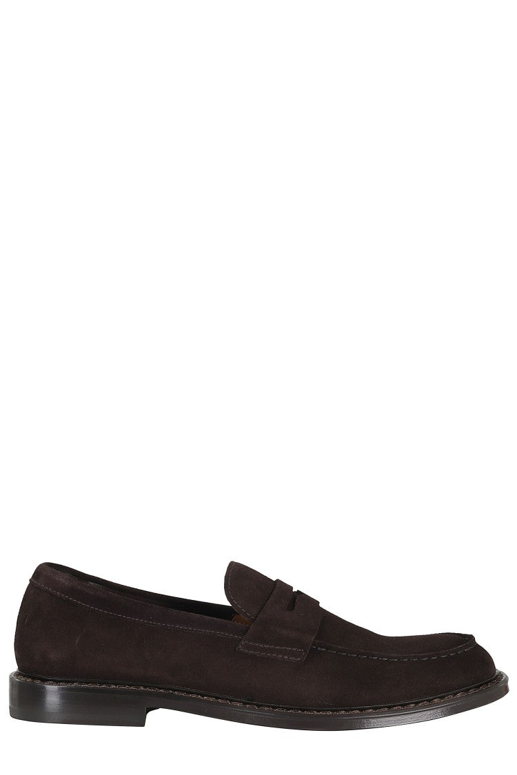Doucal's Brown Penny Leather-Sole Suede Loafers