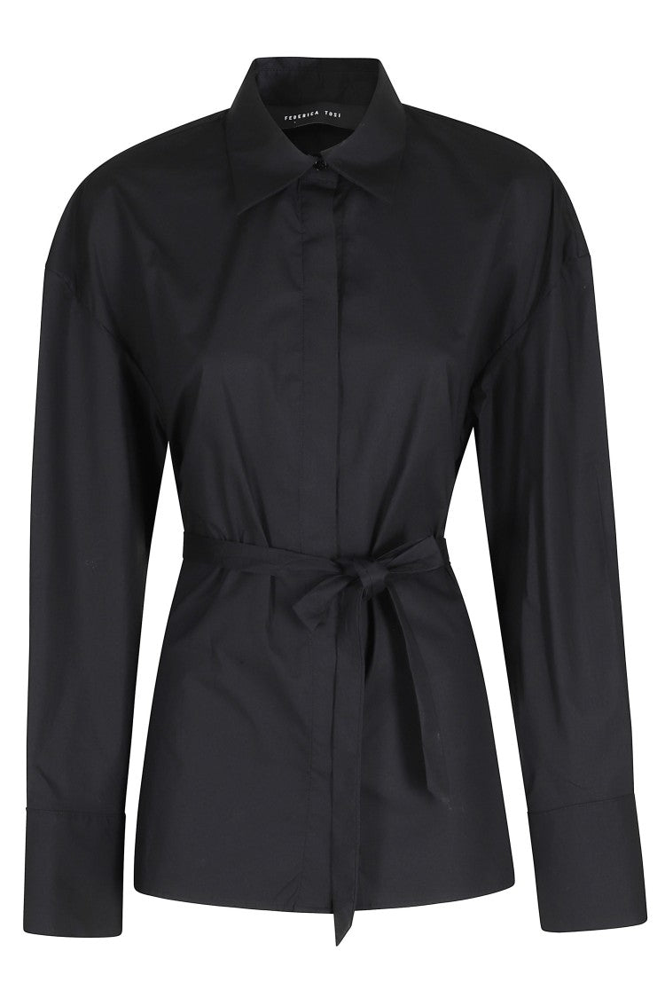 Federica Tosi Black Open-Back Belted Cotton Shirt