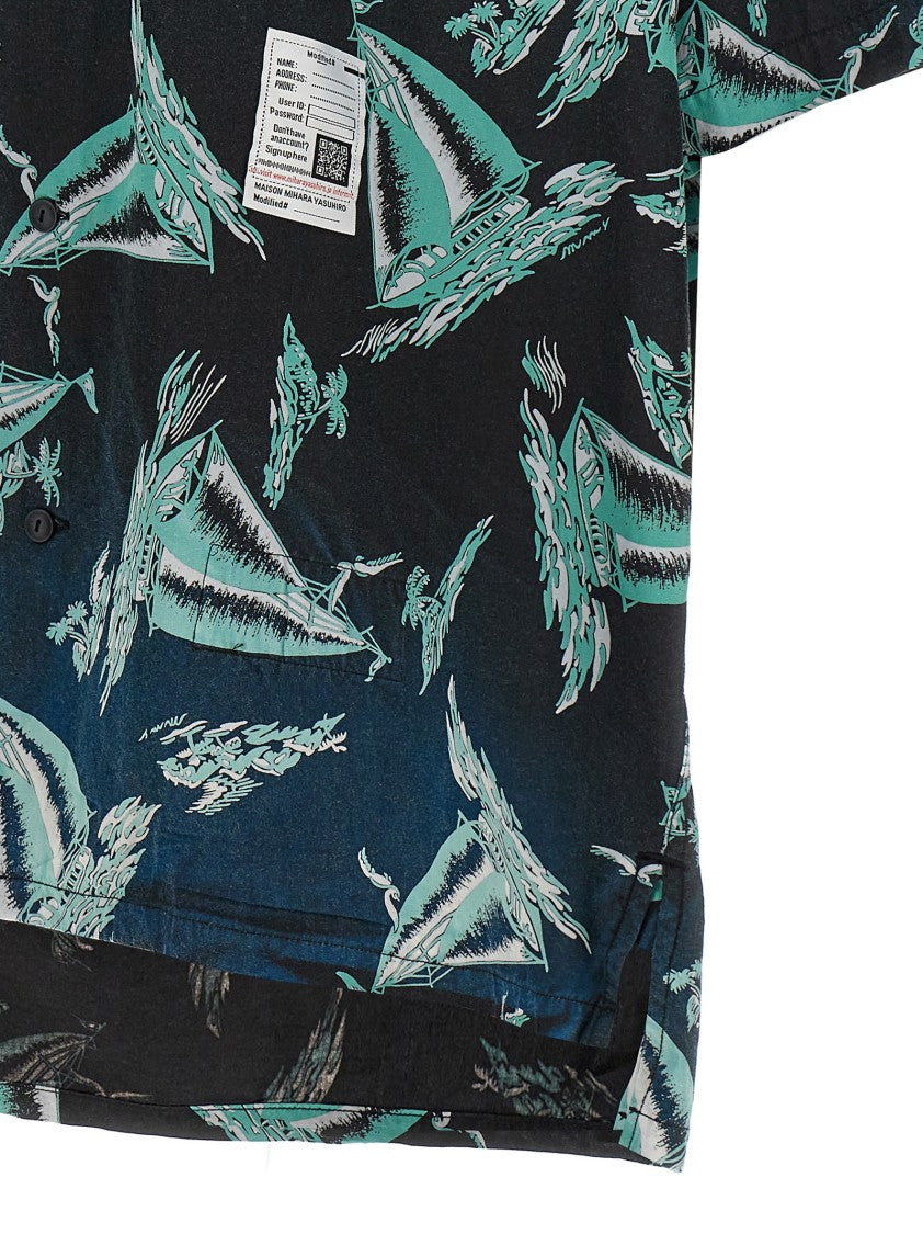Maison Mihara Yasuhiro Vintage-Effect Black Shirt With Oversized Fit And All-Over Print