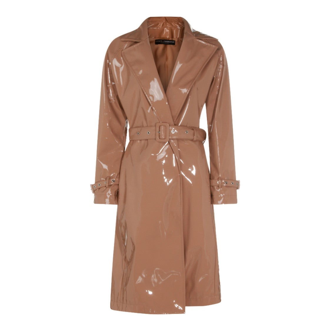 Dolce & Gabbana Glossy Knee-Length Trench Coat With Belted Waist