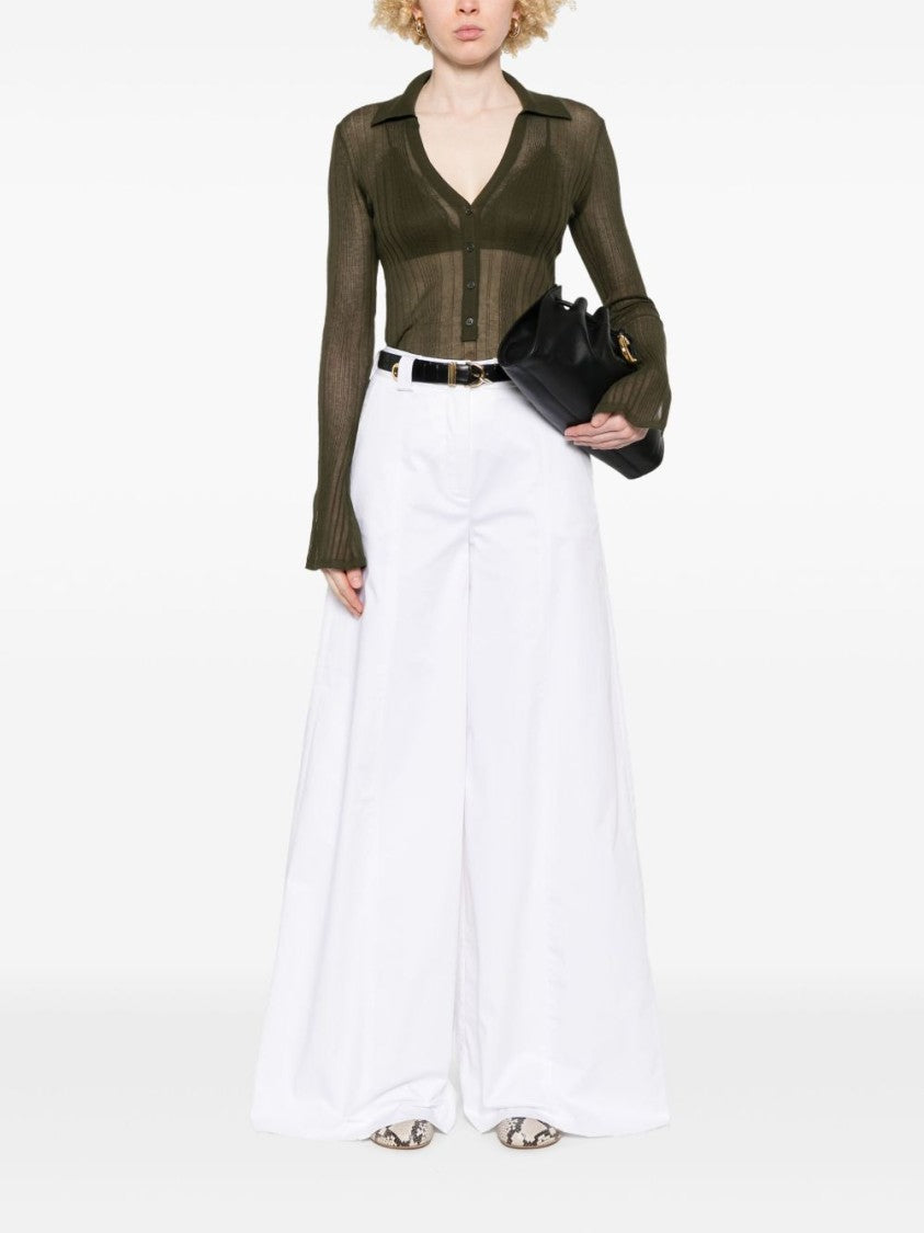 Pinko Ribbed Long-Sleeved Top With Deep V-Neckline