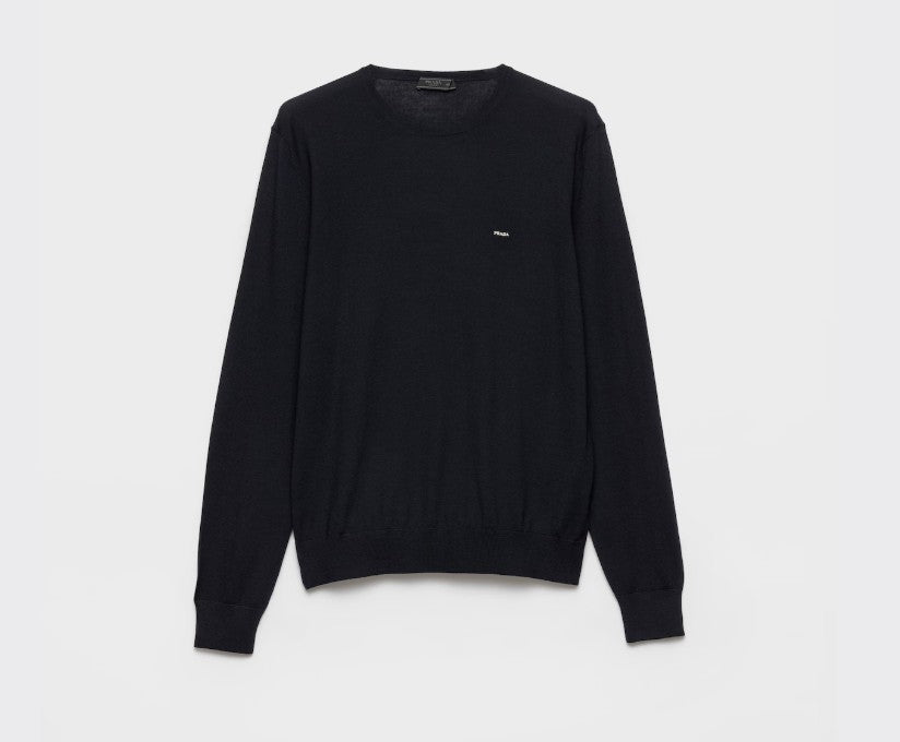 Prada Dark Blue Superfine Wool Plain Sweater