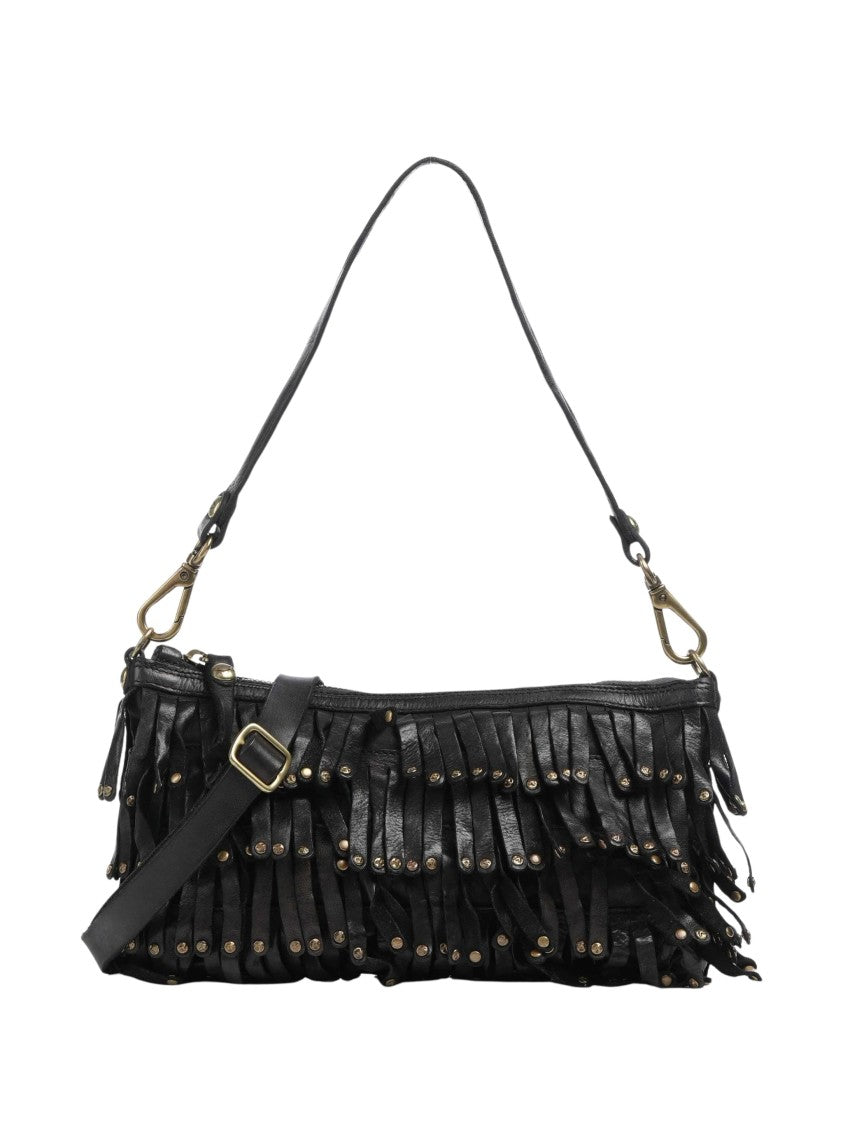 Campomaggi Fringed Leather Shoulder Bag With Adjustable Strap And Gold Accents