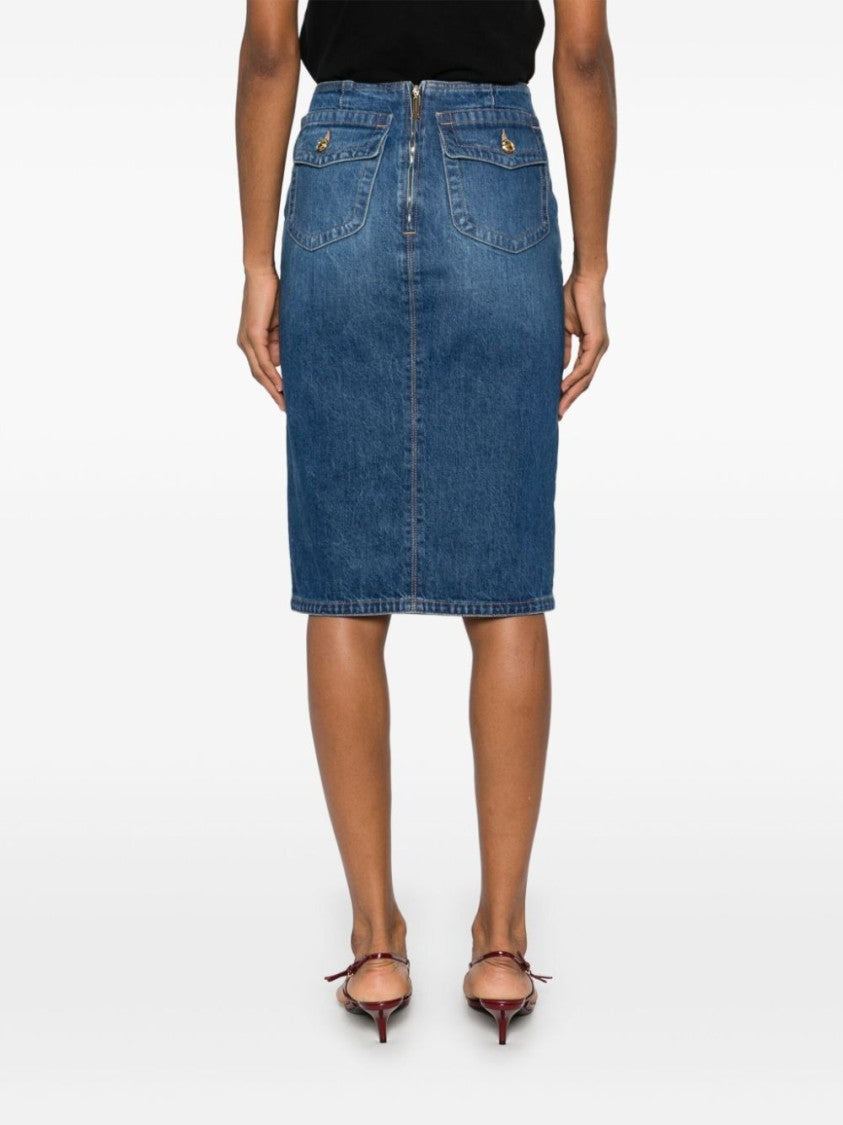 Elisabetta Franchi High-Waisted Denim Midi Skirt