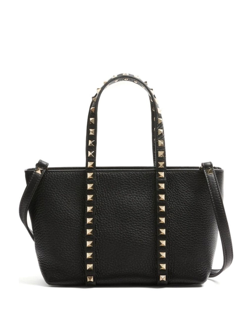 Valentino Garavani Textured Leather Handbag With Metallic Pyramid Studs
