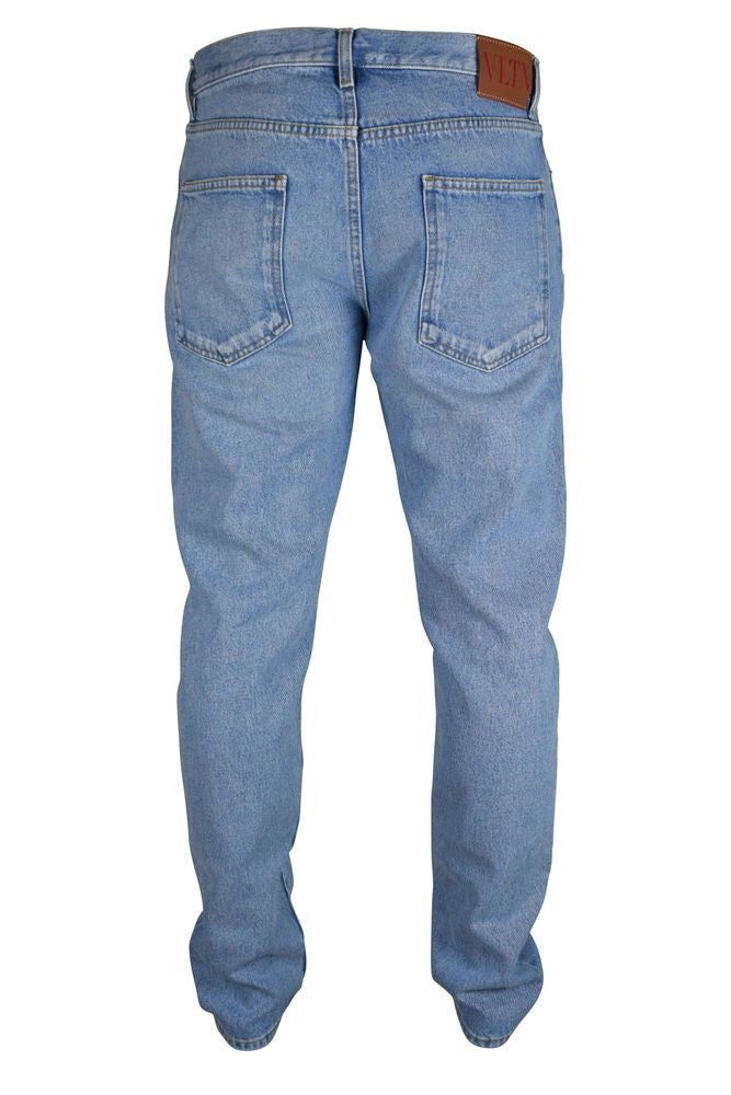 Valentino Garavani Slim Fit Blue Jeans With Leather Logo Label