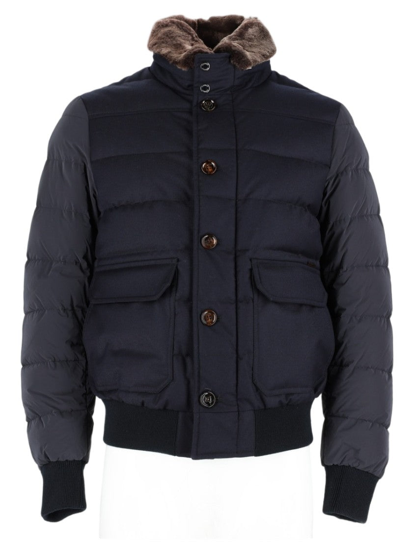 Moorer Padded Quilted Jacket With Fur-Lined Collar And Flap Pockets