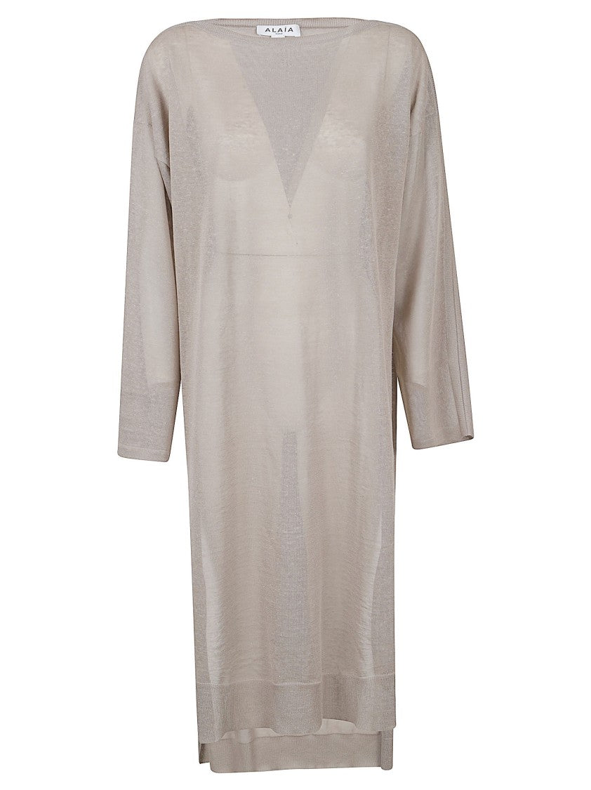 Alaïa Sheer Silk And Linen Caftan Dress With Long Sleeves