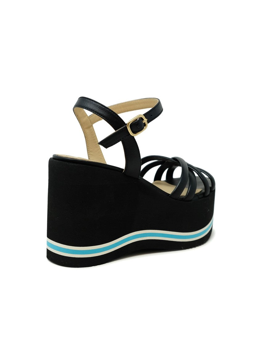 Paloma Barceló Black Leather Lioba Wedge Sandals