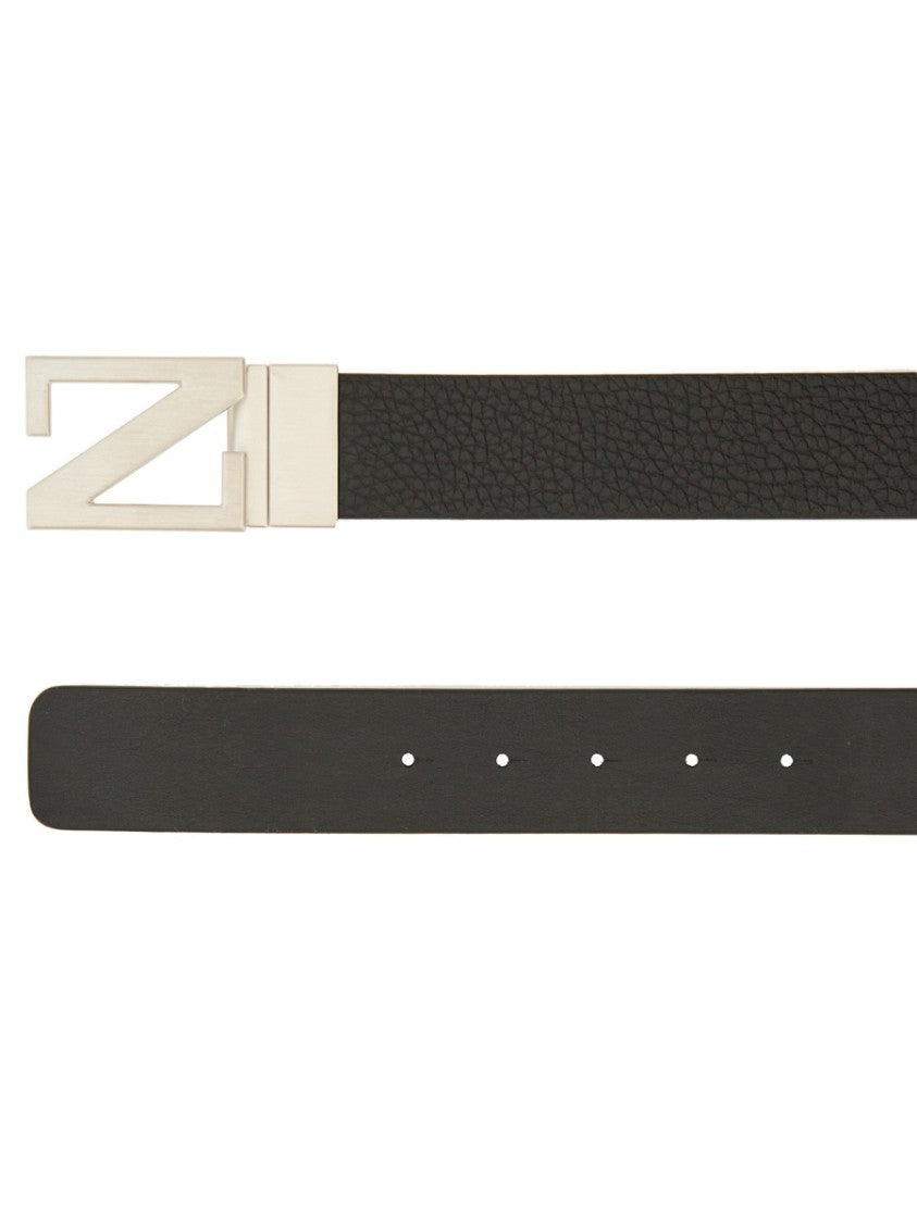 Zegna Reversible Monogram Buckle Cow Leather Belt