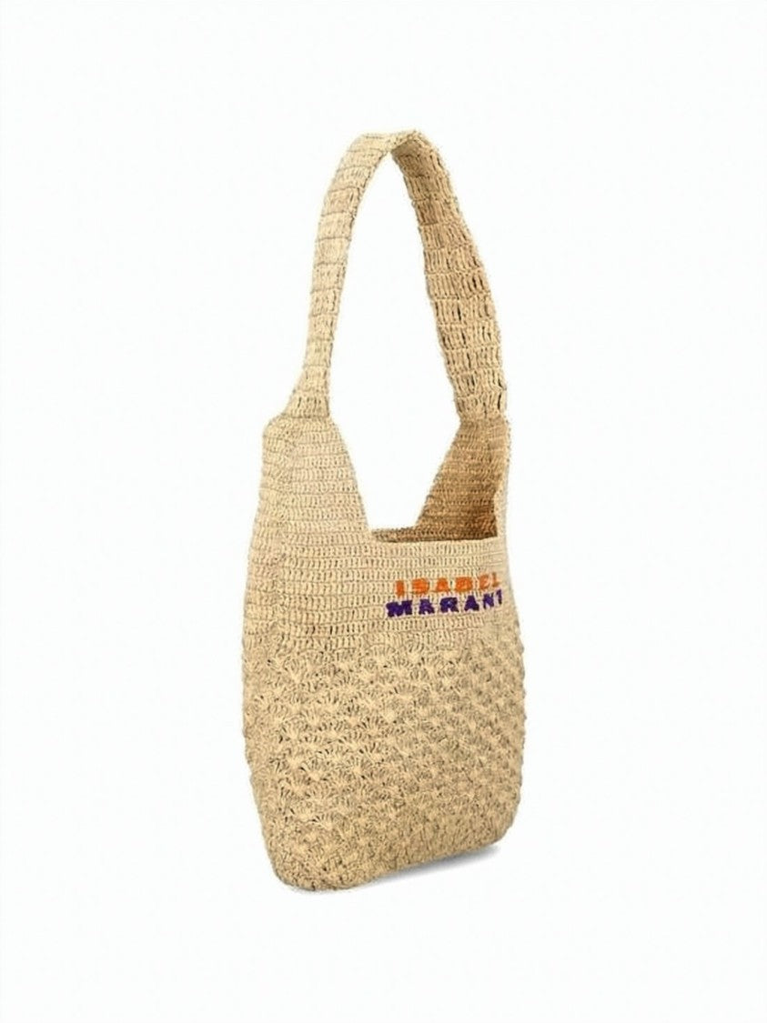 Isabel Marant Woven Raffia Shoulder Bag With Embroidered Detailing