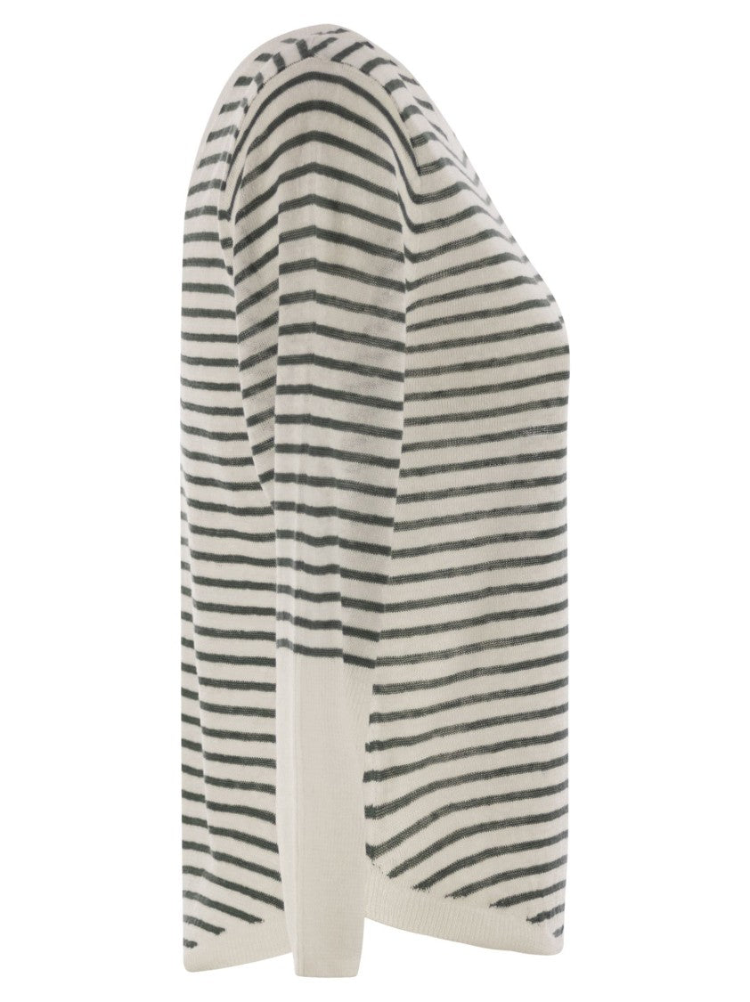 Majestic Striped Linen Boat Neck T-Shirt