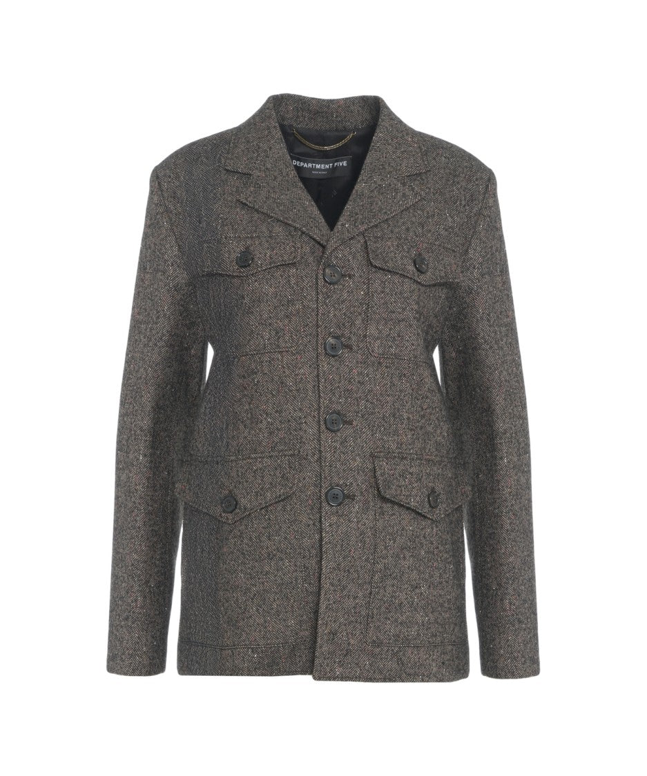 Department Five Structured Military-Inspired Jacket With Flap Pockets And Herringbone Pattern