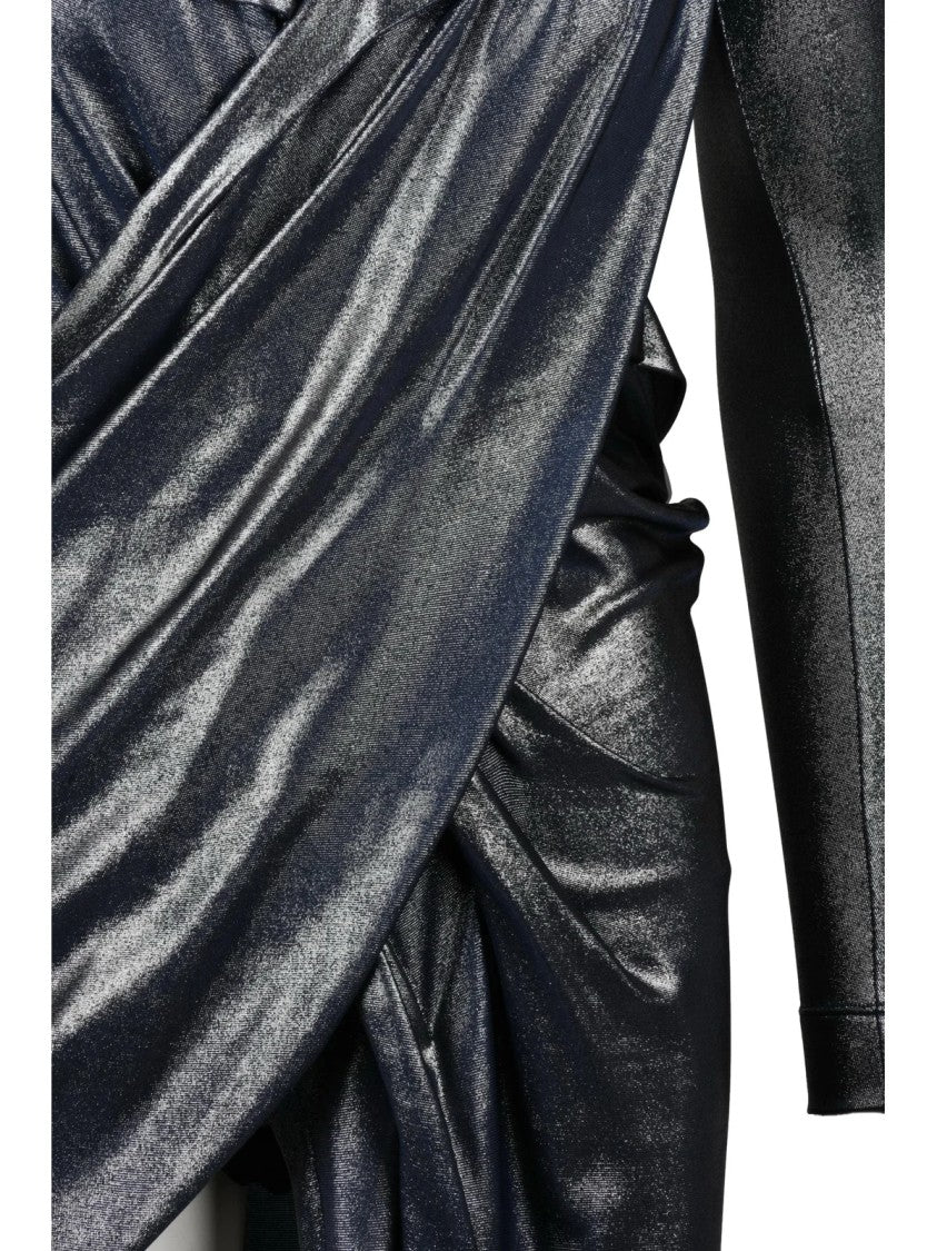 Vivienne Westwood Asymmetric Long Dress With Integrated Bodysuit In Silver Lamé